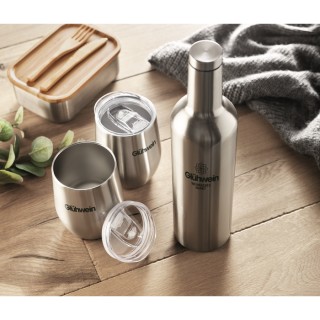 Set de botella de acero inox con 2 tazas publicitaria